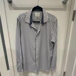 Men's Striped Button Down Shirt - Black and White
